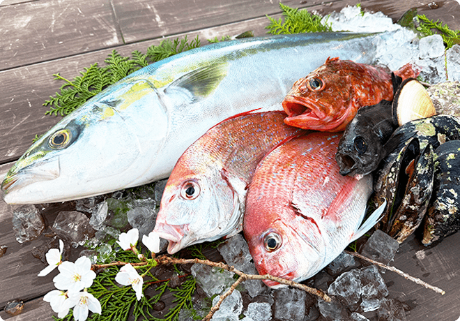 新鮮な魚介類